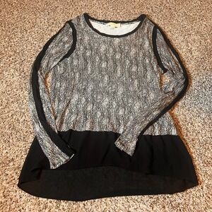 Michael Kors Snakeskin Print Top Black Chiffon Hem Long Sleeve‎ Large